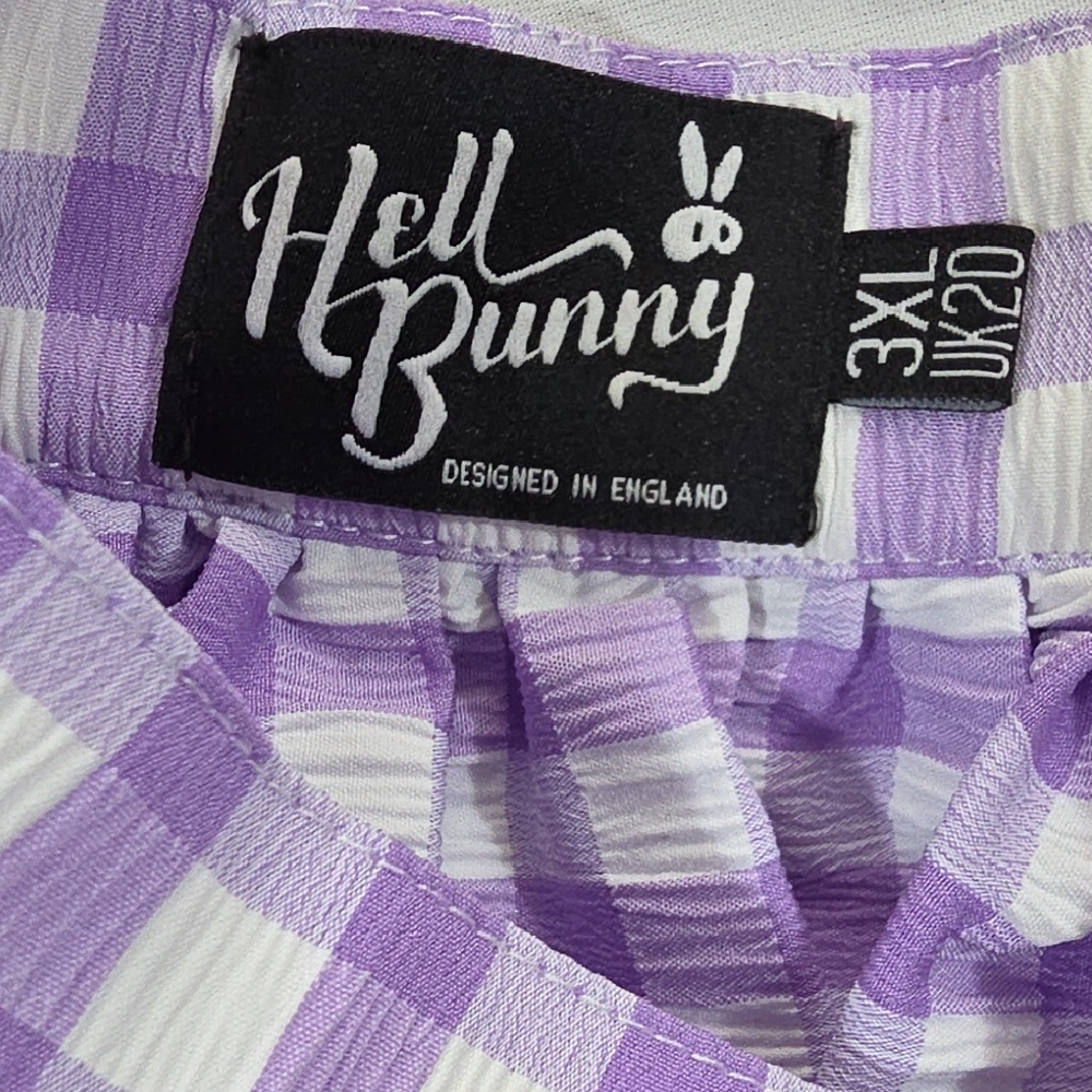 Hell Bunny Lilac Gingham Circle Skirt with White Lace Trim - Picture 3 of 7